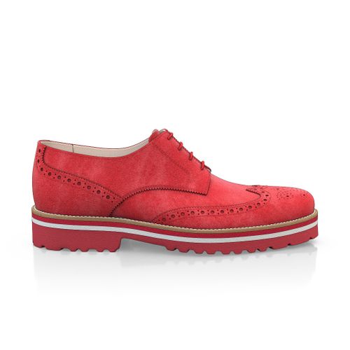 Custom Men's Lightweight Derby Shoes Wingtip Handmade in Italy - Red Suede - Brogues, Laces - GIROTTI