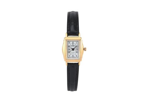 Women's Vintage 14K Gold-Plated Rectangular Small Face Watch with Leather Strap - Black