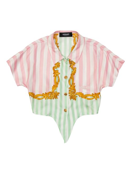 Striped embroidered cropped shirt - Pink