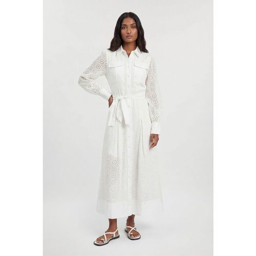 Karen Millen Womens Cotton Broderie Belted Shirt Dress - White