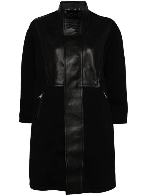 Faux leather-trimmed coat - Black