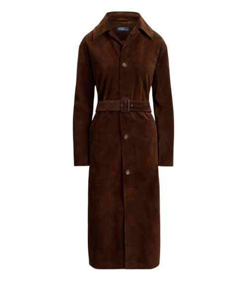 Brown Solid Shirt Collar Trench Coat