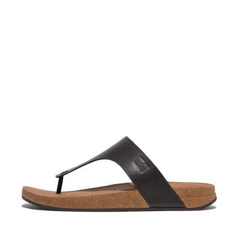 IQUSHION Leather Toe-Post Sandals, Outlet, Black, Size: US 9