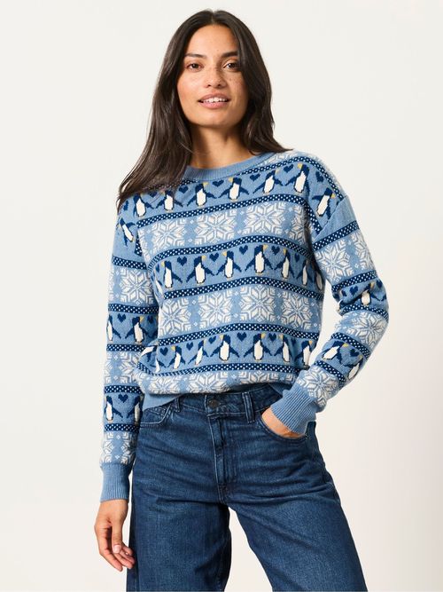 FatFace Blue Penguin Knitted Jumper