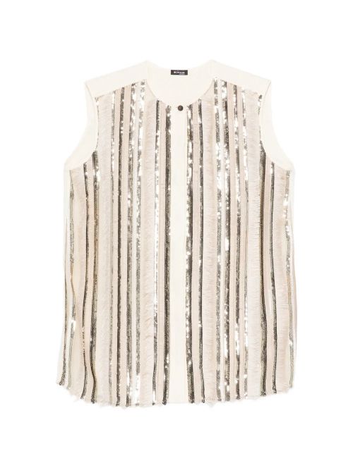 Sequin-Embellished Striped Tank Top — Cream
