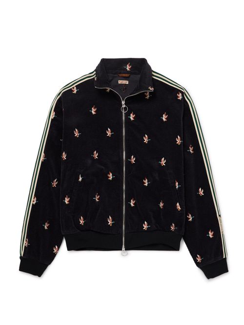Striped Webbing-Trimmed Embroidered Cotton-Blend Corduroy Track Jacket