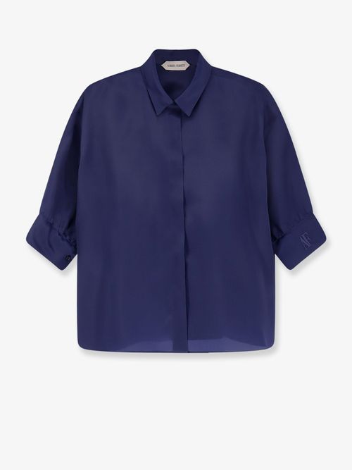 Embossed Monogram Silk Shirt — Blue