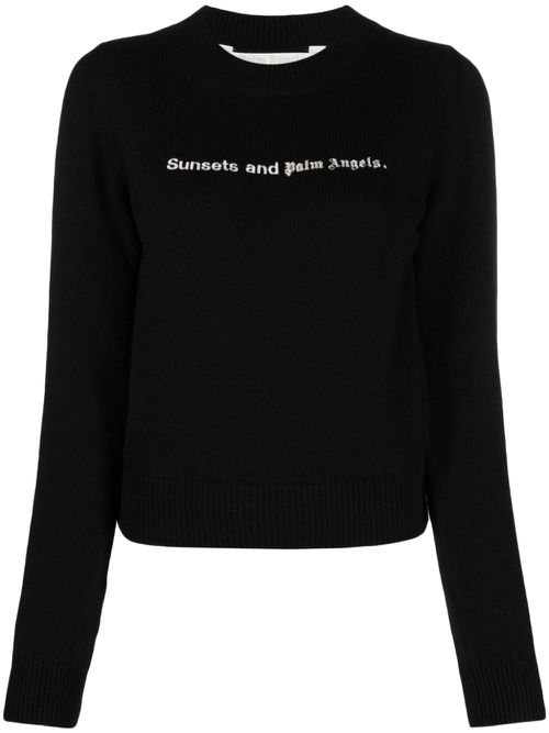 Sunsets-embroidered merino-blend jumper - Black