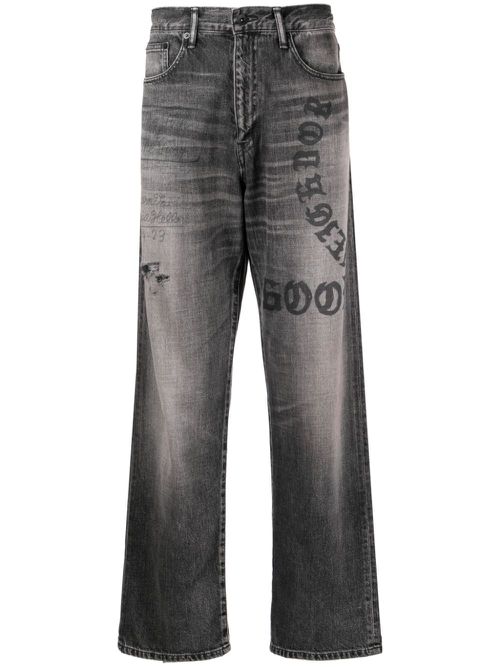 Graphic-print straight-leg jeans - Grey