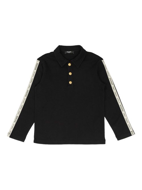 Logo-tape long-sleeve polo shirt - Black