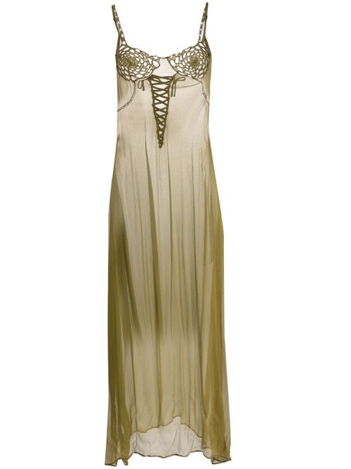 Crochet-insert mesh dress - Green