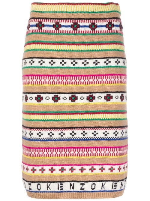 Intarsia-knit high-waisted skirt - Neutrals