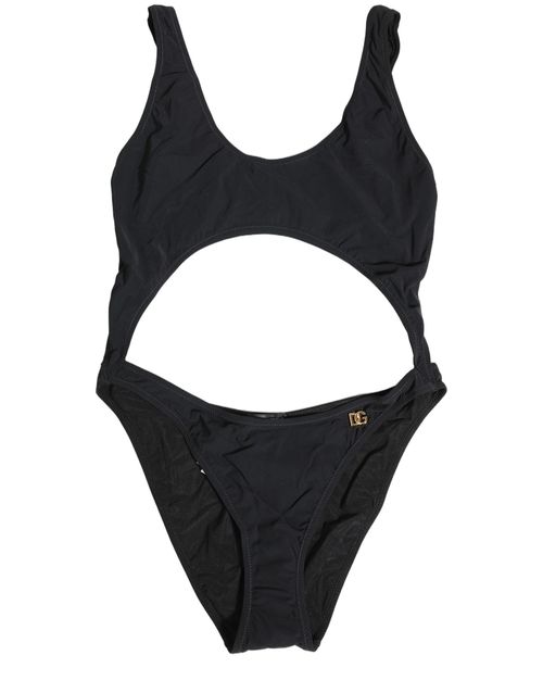 Cutout Logo One-Piece Swimsuit — Black