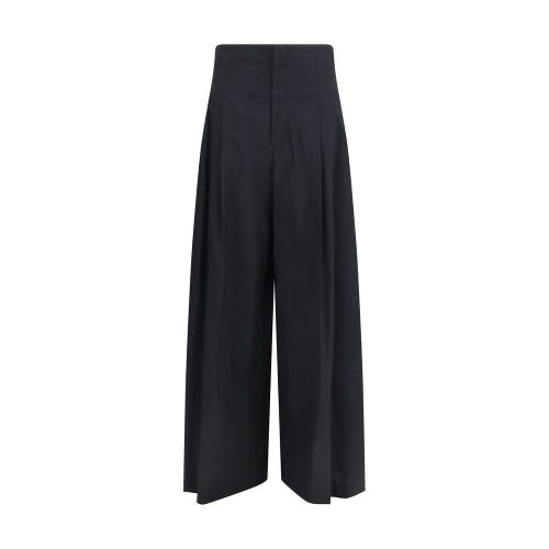 Tech Cotton Poplin Wide-Leg Trousers — Black