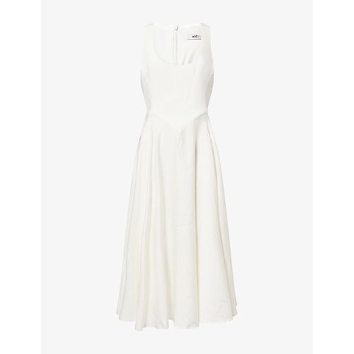 Womens Scoop-Neck Cinched Woven Midi Dress