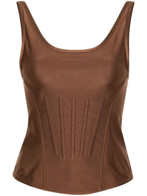 Embossed-logo corset-style top - Brown