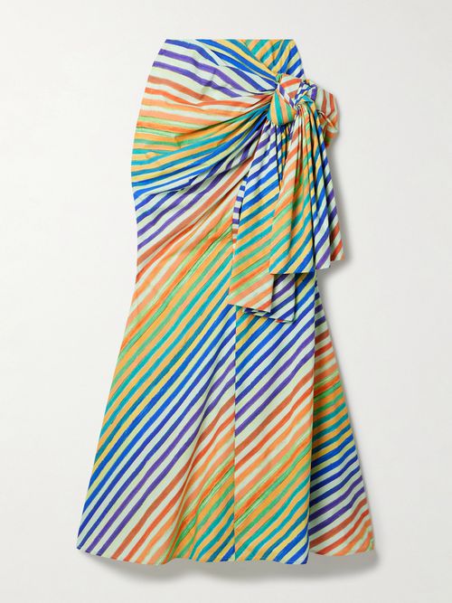 Crayon Knotted Striped Cotton-poplin Maxi Skirt - Blue