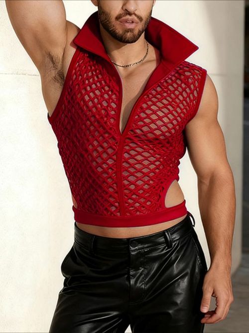 Men's Sheer Mesh Side Cutout Tank SKUL46528 - Red / S