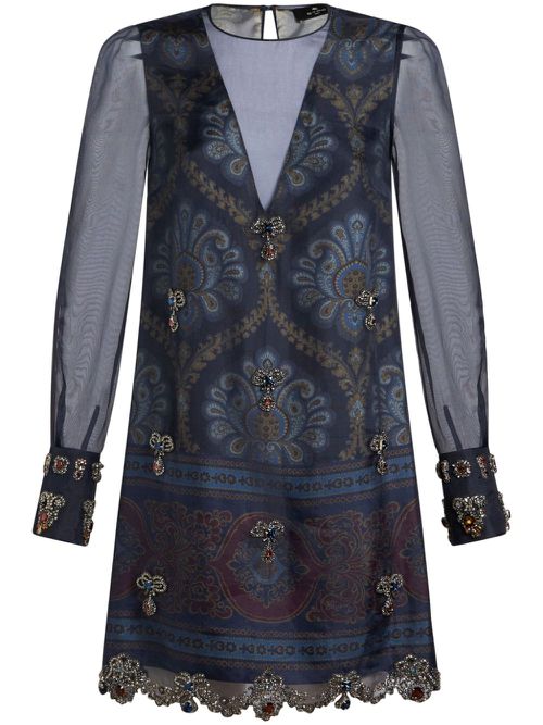 Graphic-print silk minidress - Blue