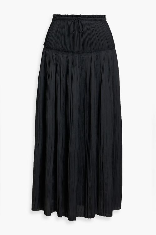 Malia pleated satin midi skirt - Black - US 8