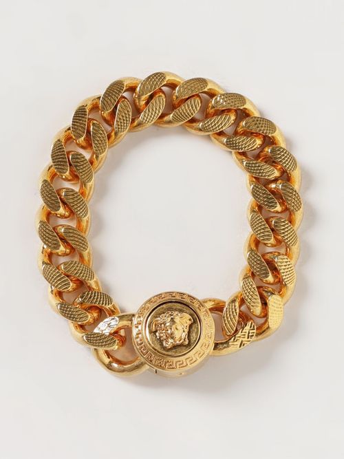 Gold-Tone Metal Bracelet with Embossed Medusa Detail