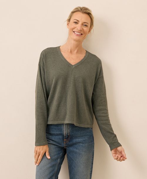 Women's Castor Green Heather Classic Fine Knit Relaxed Sweater