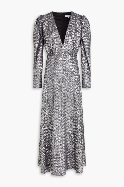 Sequined mesh midi dress - Gray - UK 6