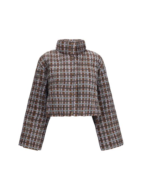 Quilted Cropped High-Neck Down Jacket — Brown