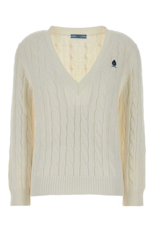 Cable-Knit Cotton Sweater — White