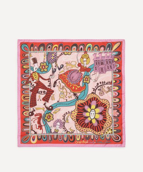 Grayson Perry for Shirley Smith 45x45 Silk Scarf Pink
