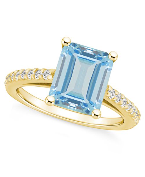 Aquamarine (3 ct. t.w.) and Diamond (1/4 ct. t.w.) Ring in 14K Yellow Gold - Aquamarine
