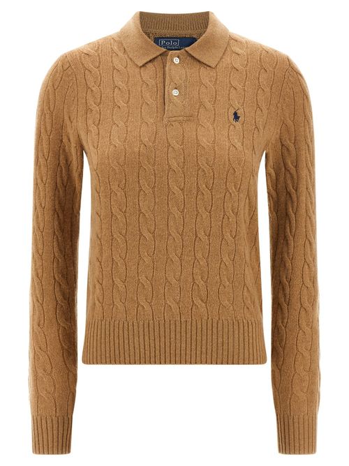 Cable-Knit Wool Cashmere Polo — Camel