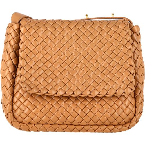 Bottega Veneta Pre-owned Womens Small Cobble Intrecciato Shoulder Bag in Brown Leather - Mocha Lamb Leather - One Size