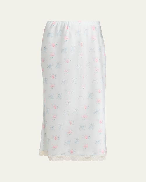 Castle Floral Satin Midi Skirt