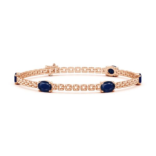 Angara 4.25 Carats Five Stone Oval Sapphire Station Link Bracelet in 14K Rose Gold
