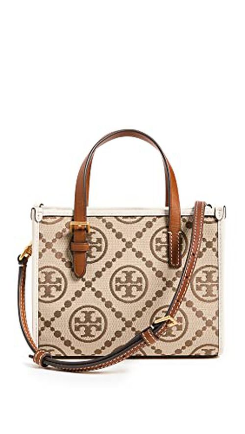 Tory Burch Women's T Monogram Jacquard Mini Tote, Hazel/New Ivory, Tan, Print, One Size
