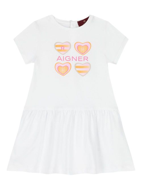Aigner Kids heart-print short-sleeve dress - White