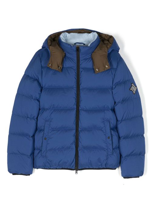 Logo-patch padded hooded jacket - Blue