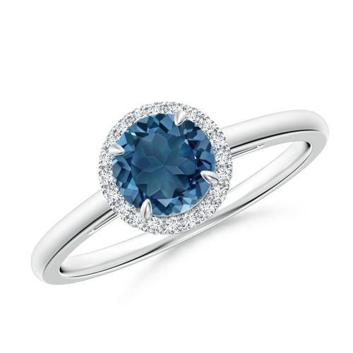 Angara 0.95 Carat Round London Blue Topaz Cathedral Ring with Diamond Halo in Platinum