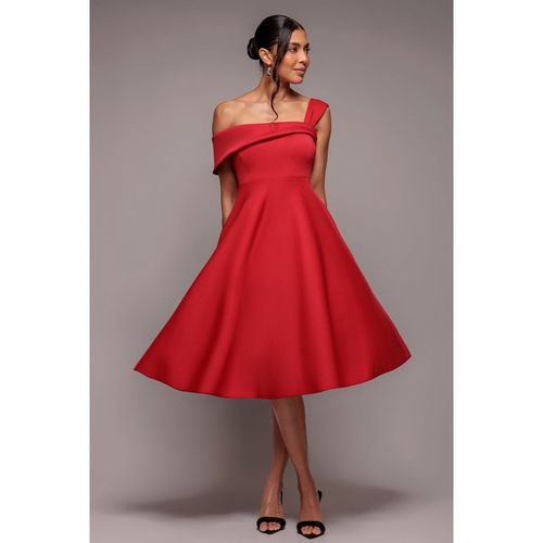 Goddiva One Shoulder A Line Midi Dress - Red