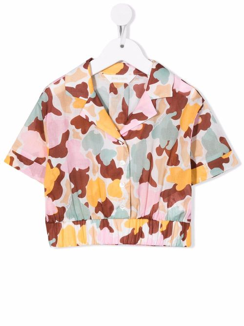 Camouflage-print cropped shirt - Green