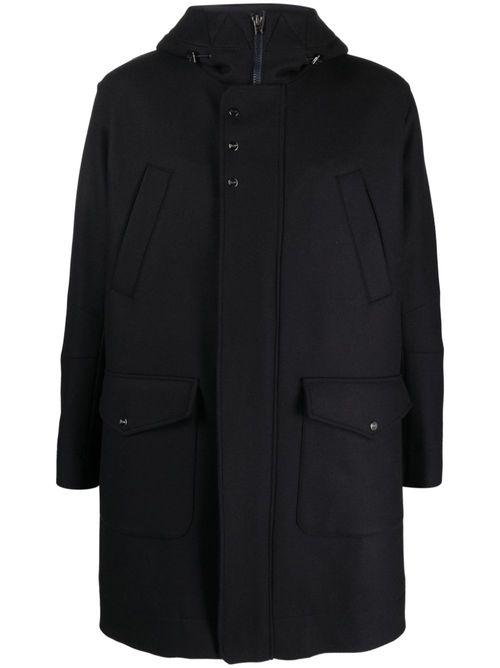 Logo-plaque fine-ribbed parka coat - Brown