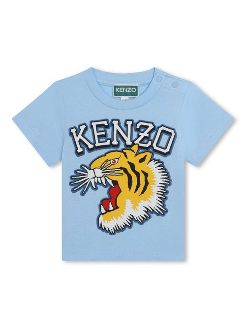 Tiger-print cotton T-shirt - Blue