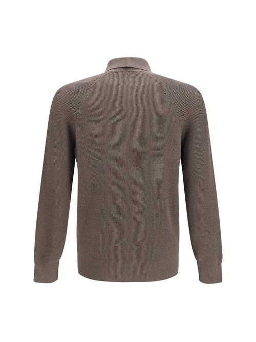Long-Sleeve Knit Polo Shirt — Brown