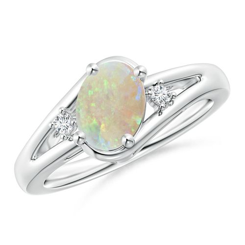 Angara 0.8 Carat Prong-Set Opal and Diamond Split Shank Ring in Platinum