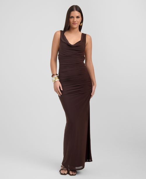 Women's Cowl Neck Maxi Dress - Coffee Bean
