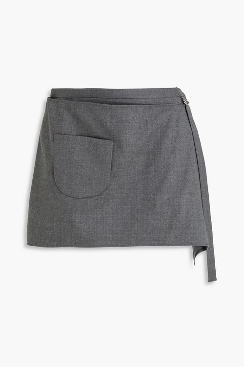 Wrap-effect wool-blend tweed mini skirt - Gray - FR 40