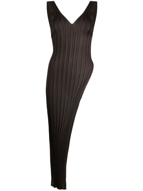 Sleeveless ribbed-knit dress - Brown
