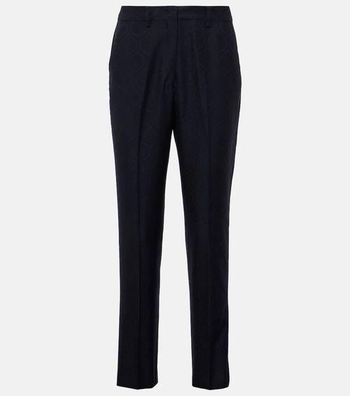 Printed cotton-blend jacquard slim pants