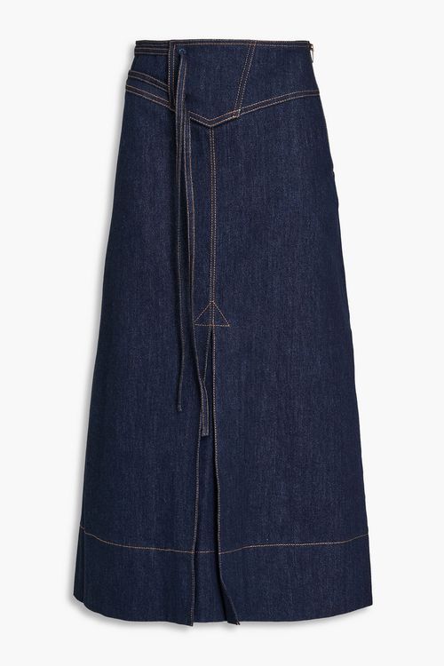 Boone pleated denim midi skirt - Blue - UK 10